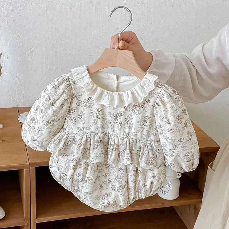 2025 New Autumn Korean Style Climbing Suit Long Sleeved Cotton Printed Newborn Baby Girls Bodysuits 0-24M Baby Girl Clothing