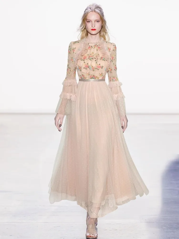 

Дизайнерское элегантное женское платье, новинка 2023, высококачественное Сетчатое платье с вышивкой, Великолепное вечернее длинное платье, модное официальное платье