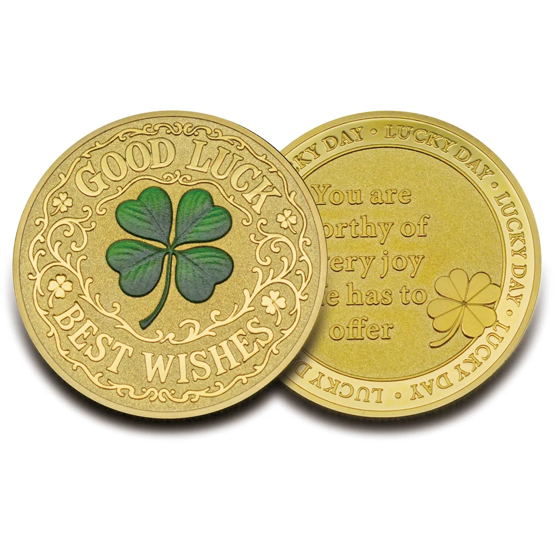 Green Four-Leaf Clovers Lucky Gold-Plated Souvenir Coin