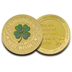 Green Four - Leaf Clovers Lucky Gold - Plated Souvenir Coin (Gold)