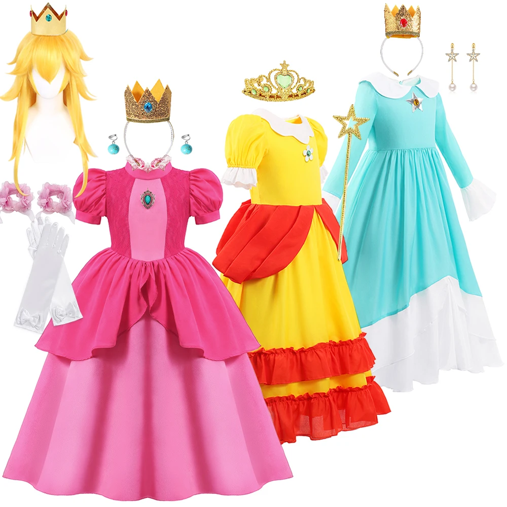 

Peach Princess Costume for Kids Girl Daisy Galaxy Stage Performance Dress Fancy Birthday Halloween Party Cosplay Outfit Dresses