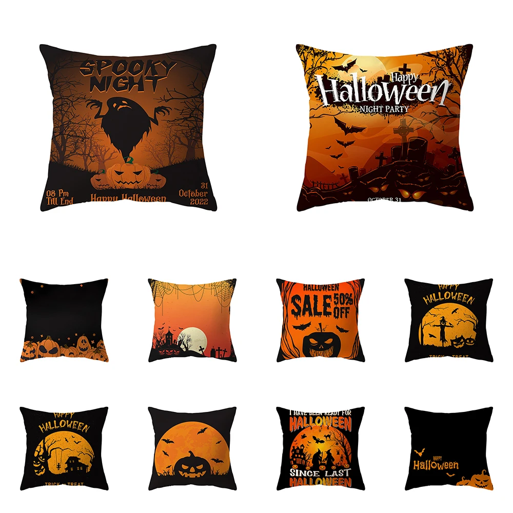 

Horror Pumpkin Bat Halloween Theme Print Pattern Cushion Cover Home Living Room Sofa Decoration Polyester Pillow