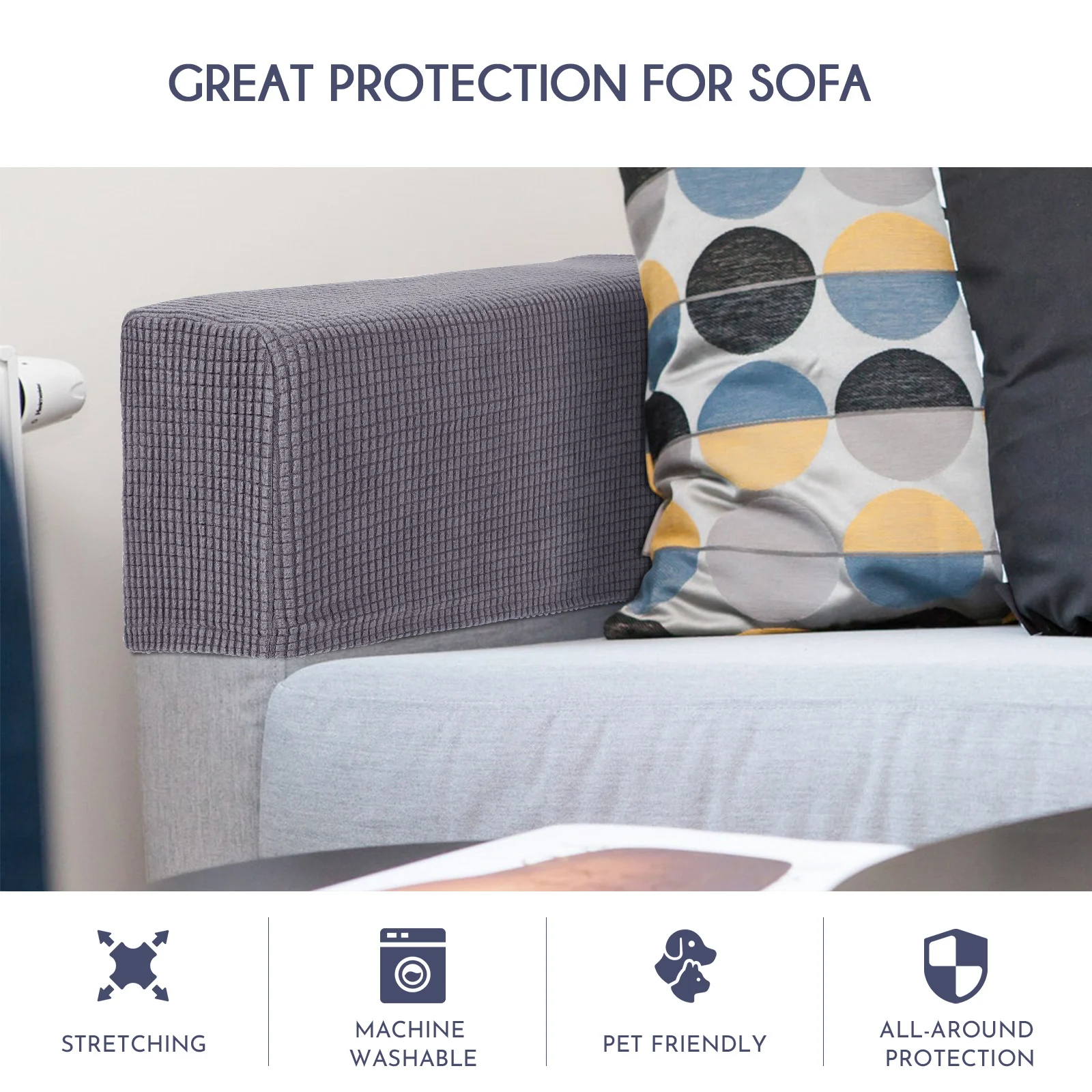 2 Pcs Stretch Comfortable Polyester Sofa Arm Covers Couch Armrest Protectors Recliner Slippers Fabric Decor Accessories 3