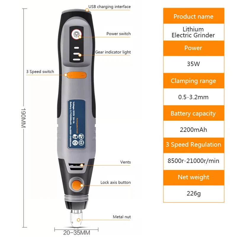 35W USB Cordless Rotary Tool Dremel DIY Mini Drill Engraving Pen Electric 3 Speed Mini Wireless Drill Set 8500r-21000r/min 5