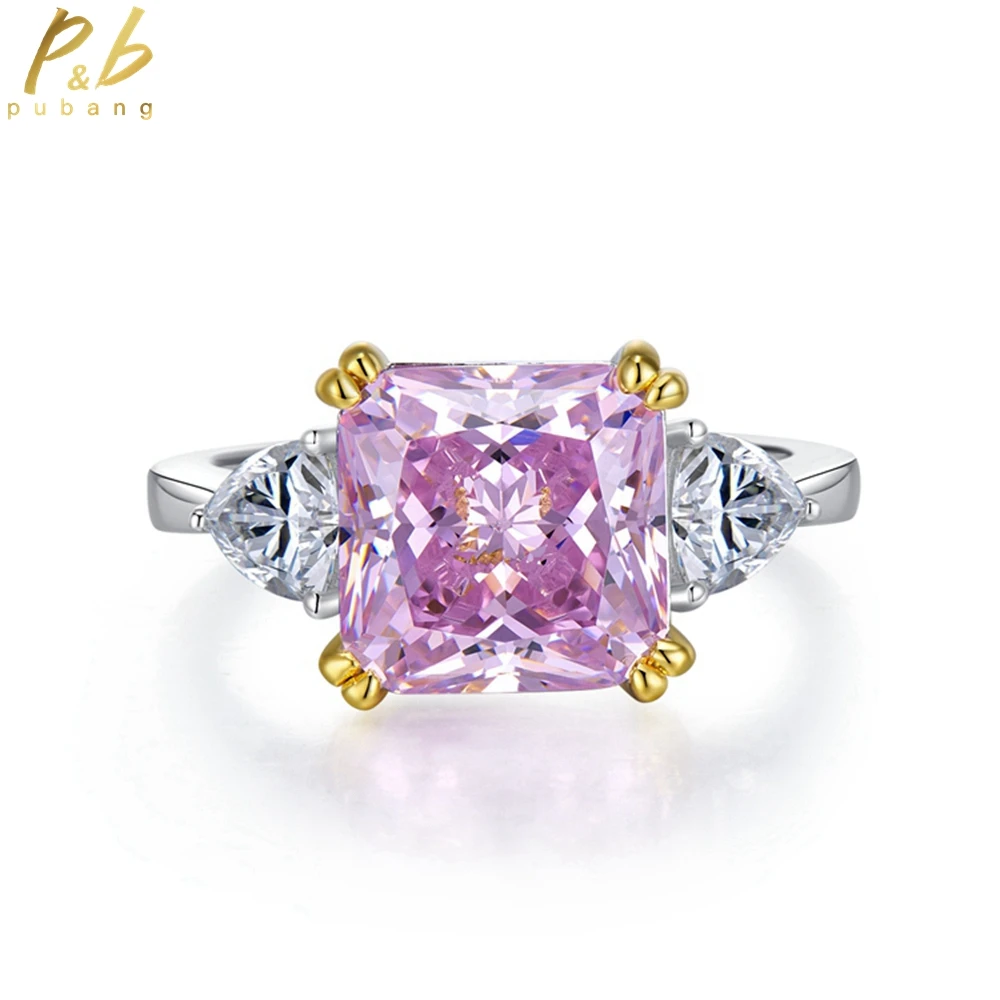 

PuBang Fine Jewelry 925 Sterling Silver Pink/Yellow Cushion Created Moissanite Diamond Ring for Women Wedding Gift Drop Shipping