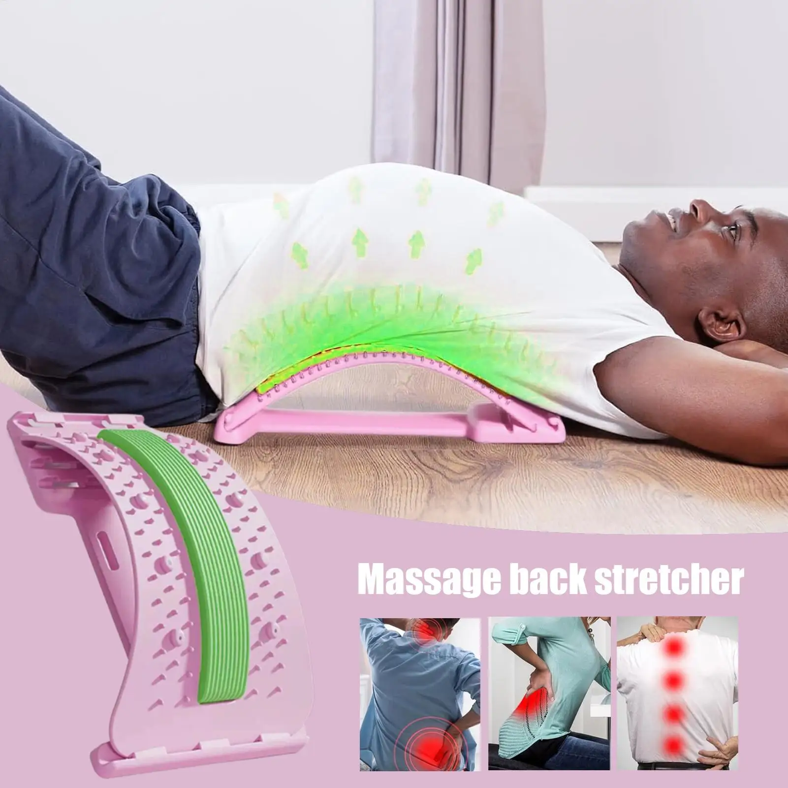 Back Stretcher 3-level Adjustable Lower Back Massager Adjustable Non-slip Lumbar Massager for Body Recovery Muscle Release Yoga