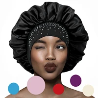 Newly Women Satin Night Sleep Cap Luxury Rhinestone Hair Bonnet Hat Shower Cap Bathroom Hair Accessories Turban Headwrap 1