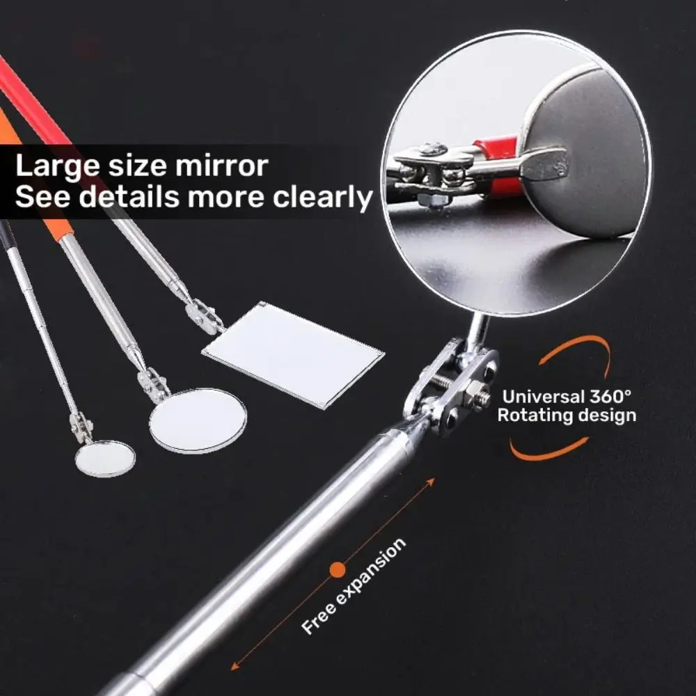 Extendible Inspection Rotatable Mirror Stainless Steel Round Angle Telescopic Mirror Square Detection Tool Equipment Automotive