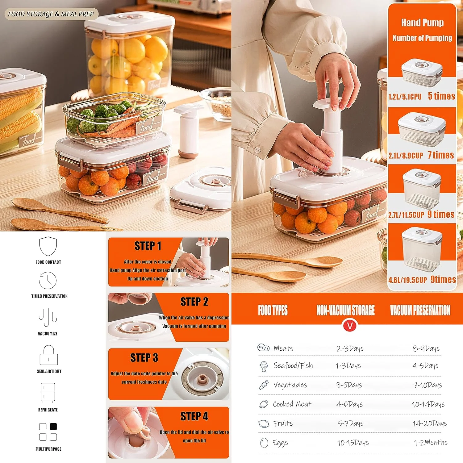 Food Vacuum-Compatible with Green Color Vacuum Food Containers, Save Space and Money, Extend Shelf Life