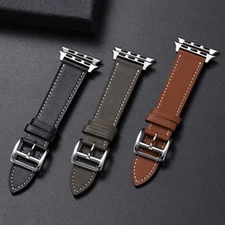 Suitable for Apple Watch Leather calfskin series bamboo link needle buckle universal strap