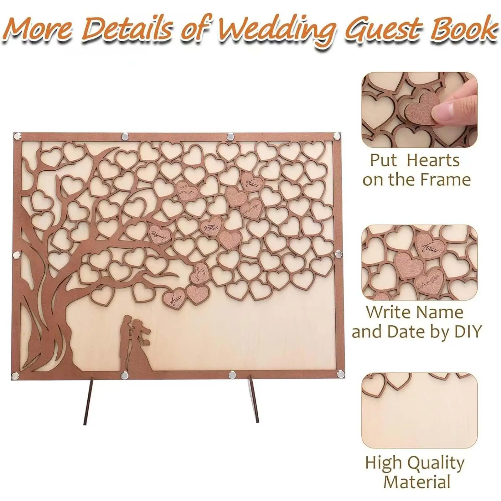 Romantic Wedding Guest Book Sign with Wooden Heart Signs and Stand for Table Centerpiece Ceremony Anniversary Bridal Shower
