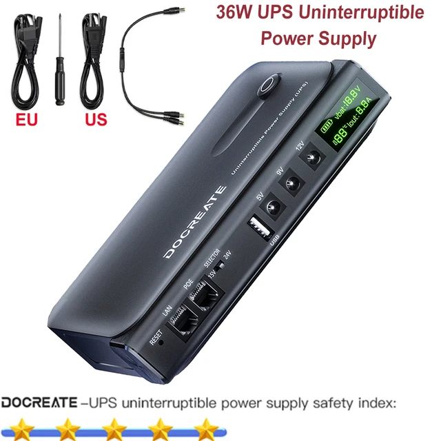 เครื่องสำรองไฟฟ้าแบบต่อเนื่อง DC1036L 36W 5V 9V 12V 24V สำหรับเราเตอร์ WIFI แบบพกพา จอภาพออปติคอล ชาร์จแบตสำรอง ปลั๊ก EU/US 1