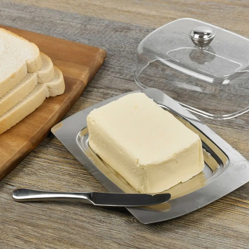 Stainless Steel Butter Dish with Lid Holder Kitchen Butter Serving Container Cheese Storage Keeper Tray Kitchen Dinnerware storage box