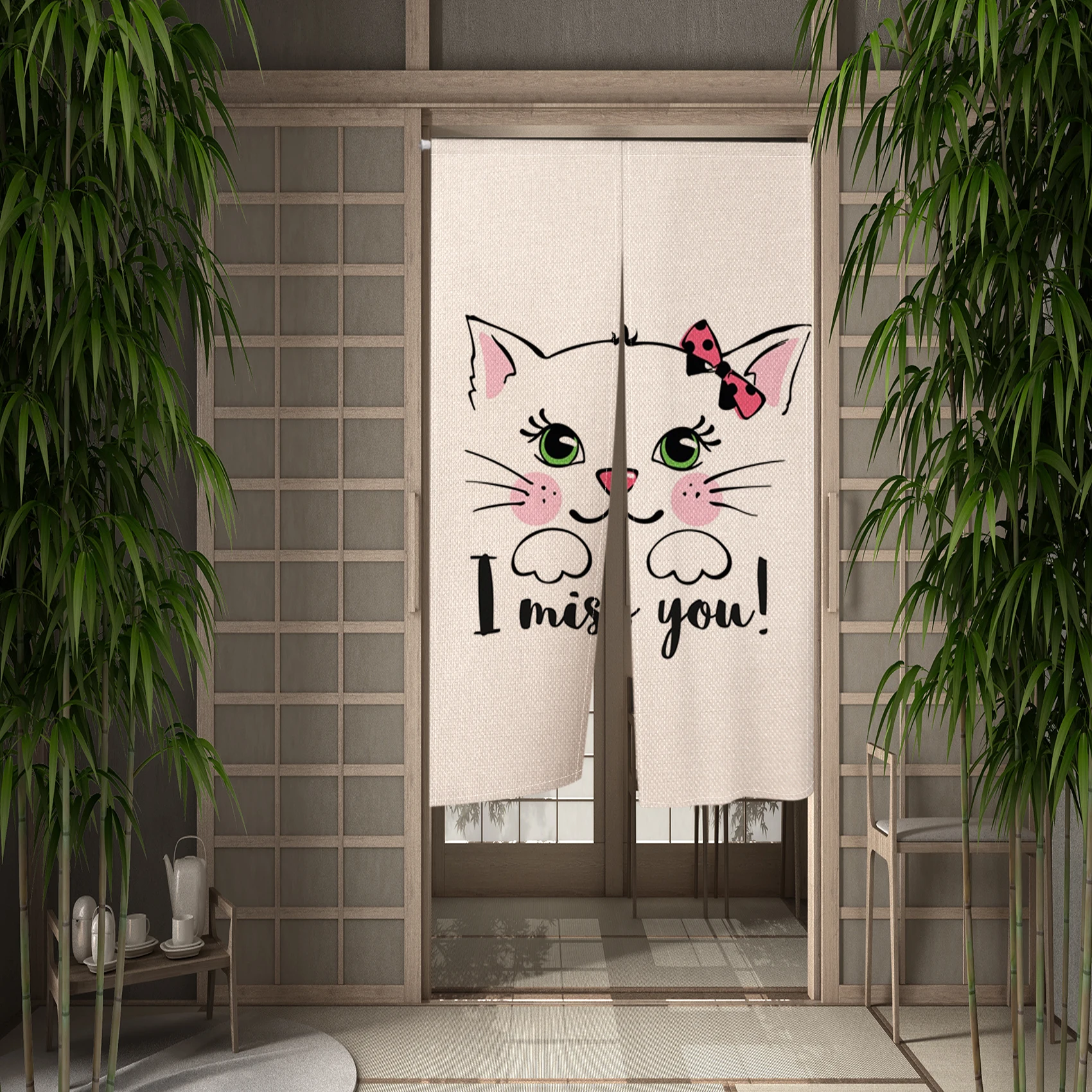 Japanese Noren Curtains Cartoon Cat Kitchen Bathroom Bedroom Entrance Hanging Opaque Partition Blackout Split Short Door Curtain 5
