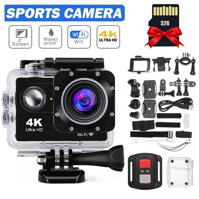 Sports Action Video Cameras Ultra HD 4K Action Camera 30fps/170D Underwater  Helmet Waterproof 2.0-inch Screen WiFi Remote Control Sports go Video
