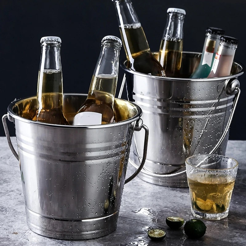 Stainless Steel Ice Buckets 1L 3L Handle Party KTV Champagne Whisky Cooler Bar Kitchen Drink Chiller Barrel Ice Bucket