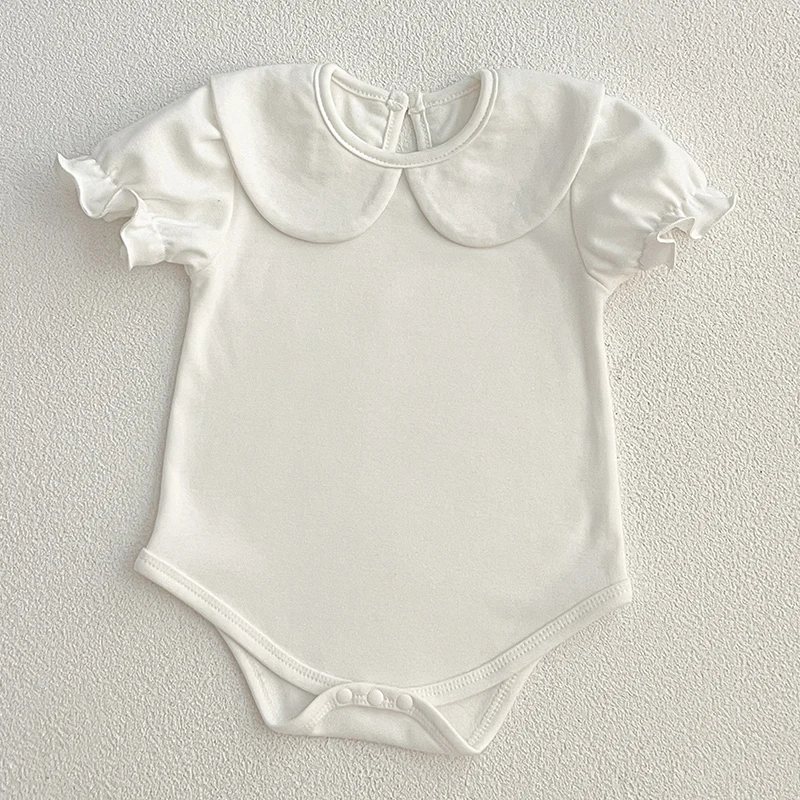 여름  롬퍼 여아 흰색  바디 수트, 반팔 점프 수트, 0-24 개월  옷 의상