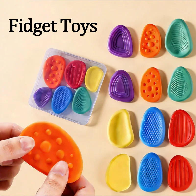 Lot De 6 Pierres Sensorielles Texturées – Jouets Fidget Anti-stress 3 Niveaux De Résistance – Enfants Et Adultes