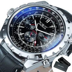 Luxury Men's Automatic Mechanical Watch with Leather and Steel Strap - JARAGAR Sports Collection (BOX LEATHER BLACK)