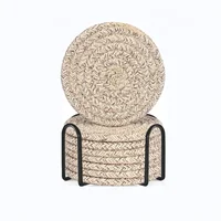 9pcs/pack 8 Coasters with 1 Stand, Cotton Absorbent Coasters, Minimalist Home Decoration Coaster Set, Wooden Tabletop Protection 1