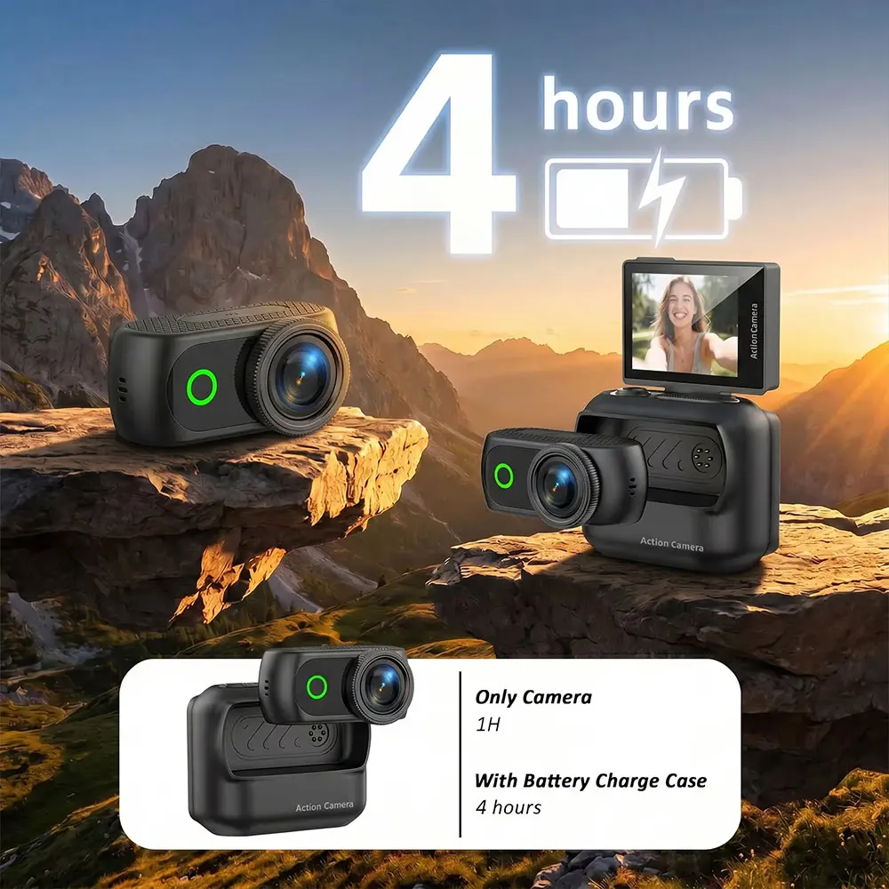 ANSVICAM 4K WiFi 마그네틱 POV 미니 액션 카메라(충전 케이스 포함) 흔들림 방지 웨어러블 포켓 비디오 블로깅 캠 헬멧 바디캠