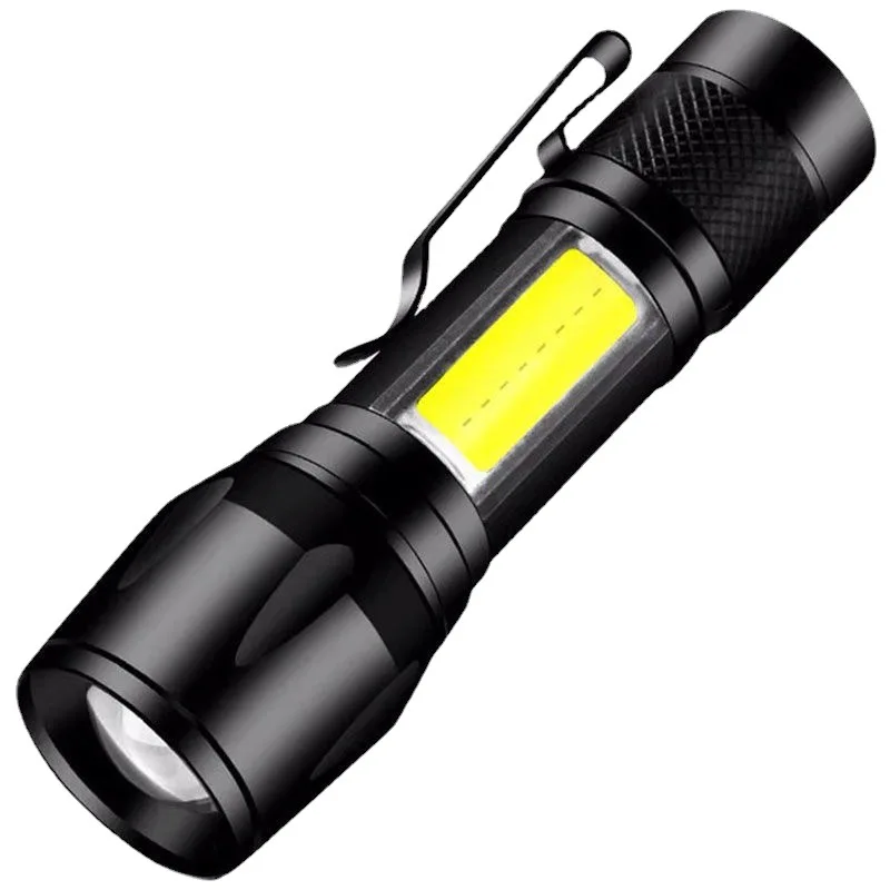 휴대용 LED 손전등 줌 포커스 토치 램프, 충전식 USB 랜턴, COB 내장 배터리, Q5 방수 캠핑 조명