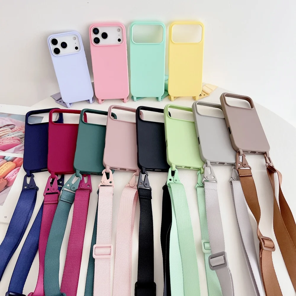 Crossbody Necklace Strap Lanyard Matte Silicone Case For iPhone 17