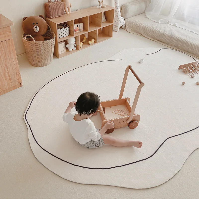 

Cream Color Irregular Oval Carpets for Living Room Bedroom Rug Ins Soft Fluffy Bedside Rugs Short Plush Large Area Mats 러그 카페트