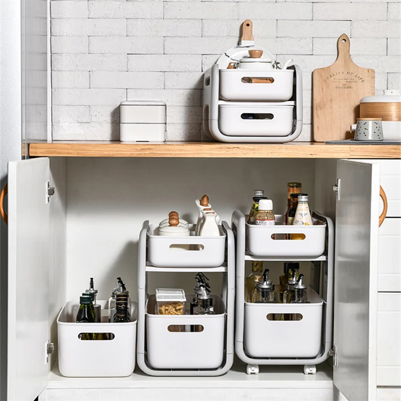 

Kitchen Bathroom Storage Rack Tiered Shelf With Wheels Cosmetic Spice Multifunctional Storage Rack Kitchen Storage Accessories