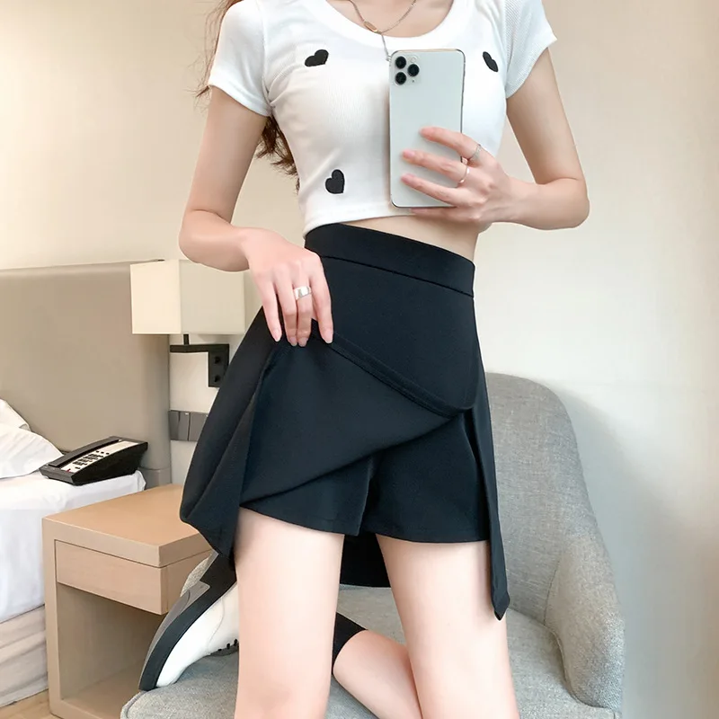 

Black split skirt 2022 summer new fat MM high waist slim skirt irregular A-line skirt pants