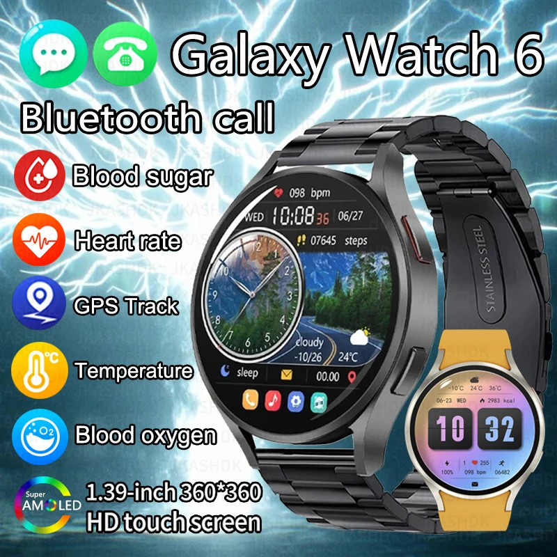 2024 New Galaxy Watch 6 Smart Watch Men Blood Glucosio Bluetooth Call Voice Assistant Clock Gps Tracker Smart Watch Per Samsung