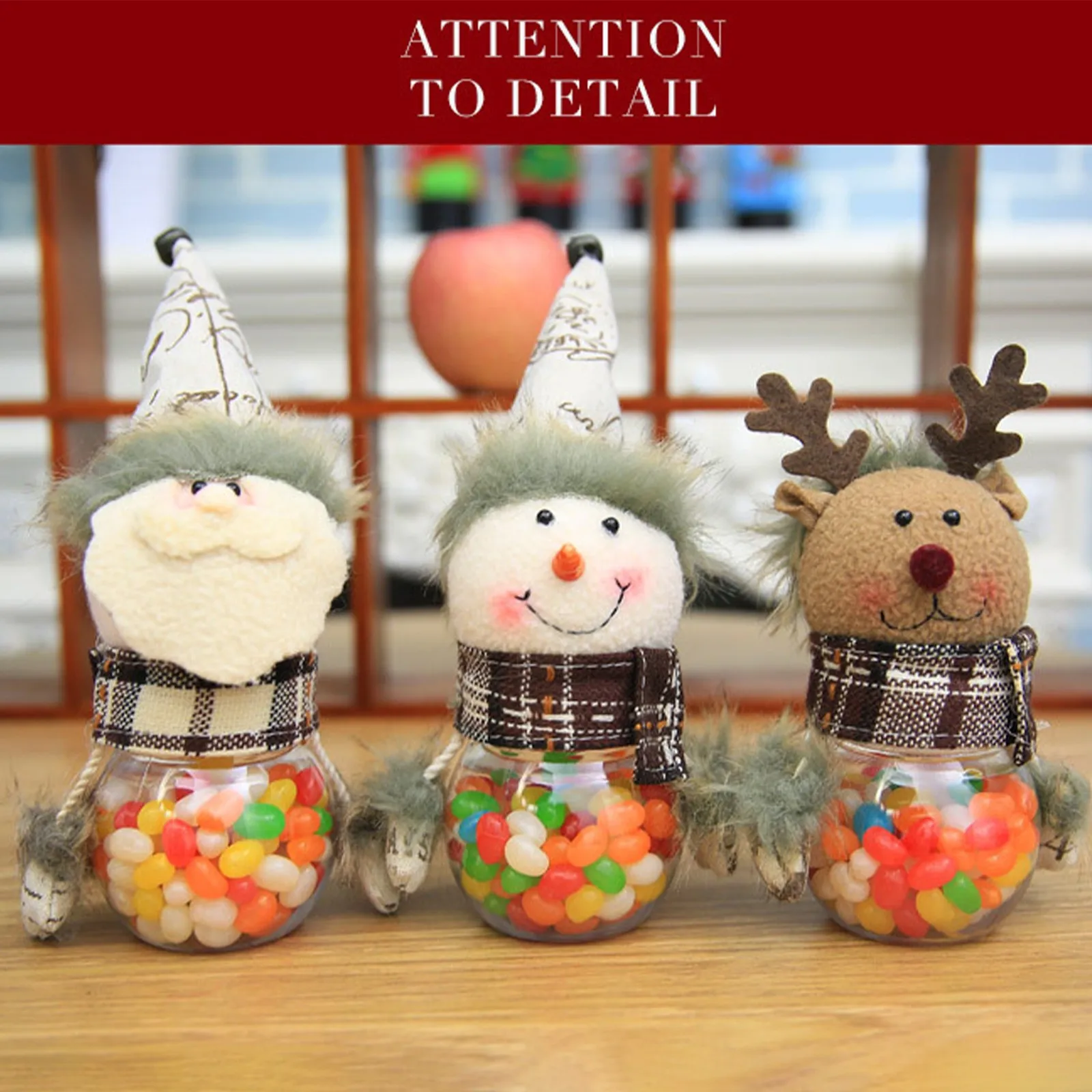 Christmas Candy Jar, Mini Food Storage Container Christmas Santa Claus  Snowman Reindeer Clear Plastic Candy Jar