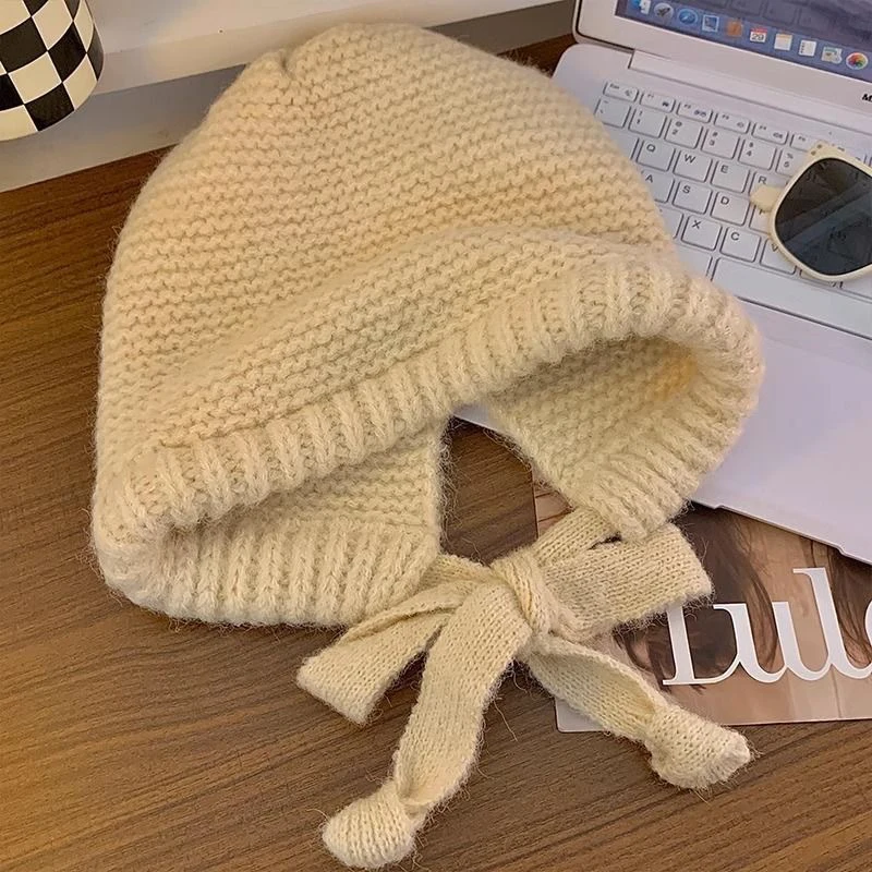Solid Color Women Women Knitted Warm Hooded Beanie One Piece Scarf Cap Ear Protection Autumn Winter Balaclava Hat