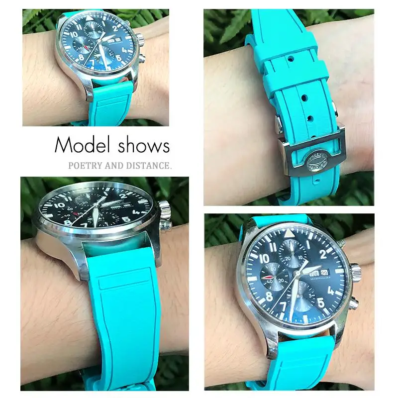 SCHIK Orange Blue Fluororubber Watchband 20mm 21mm 22mm Fit for IWC Pilot Portofino Series IW388114 IW388108 PORTUGIESER Strap