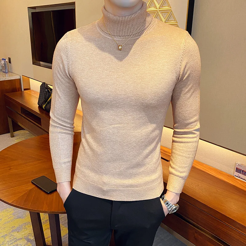 

New Autumn Winter Turtleneck Sweater Men Solid Color Casual Knitted Pullovers Sweater Mens Slim Fit Pullover Mens Clothing 2023