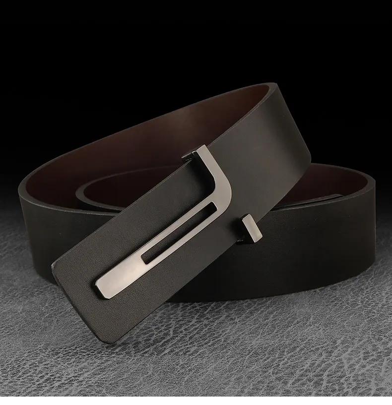 High Quality Casual T Letter Belt Men Leather Smooth Buckle Fashion Personality Belt Young Men Casual Cowhide Ceinture Homme