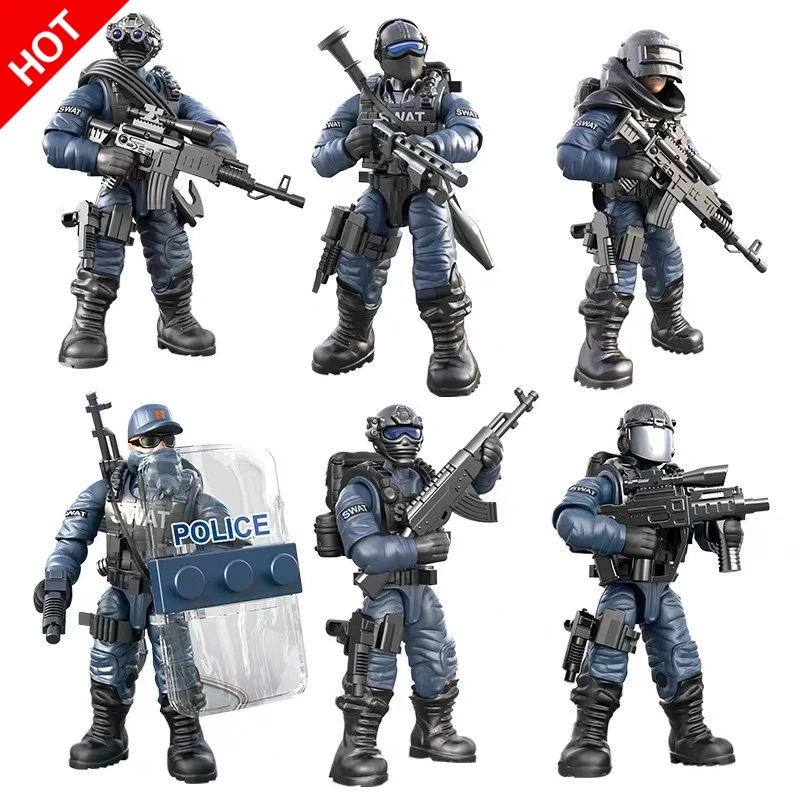 

Military Army World War WW2 SWAT Soldiers Police Figures Building Blocks Bricks Learning Children festival birthday Kid gift Toy