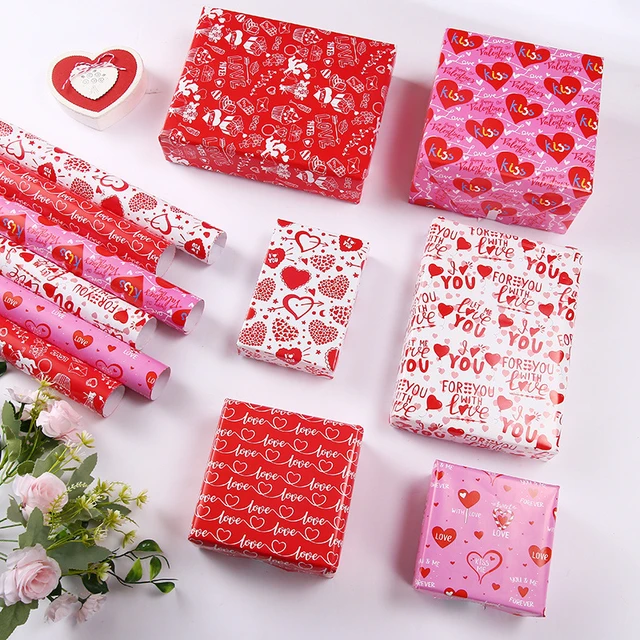 Papier d'emballage cadeau rose 70x50cm, papier d'emballage cadeau amour  coeur saint valentin fête de noël mariage