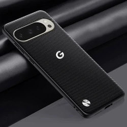 Leather G Logo Protective Phone Case with Anti - Drop TPU Bumper - Google Pixel 9 (Carbon Fiber)