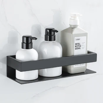 Mensola del bagno in acciaio inox montaggio a parete doccia Organizer Caddy angolo nero accessori da cucina supporto portaoggetti per wc 1