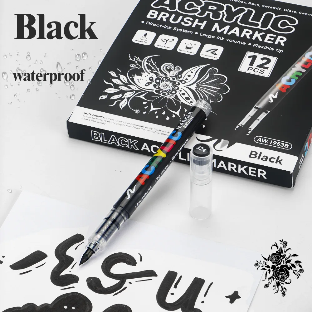 12 Stück schwarz/weißer Premium-Highlight-Acryl-Markierungsstift, schnell trocknend, wasserdicht, für Kunst, Zeichnen, DIY, Basteln, Herstellung von Kunstbedarf – Detail 8