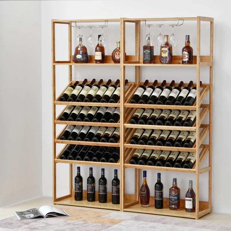 European Bar Wine Cabinets Modern Living Room Storage Display Cabinet Multi Layer Bamboo Wine Rack Meuble Bar Furniture