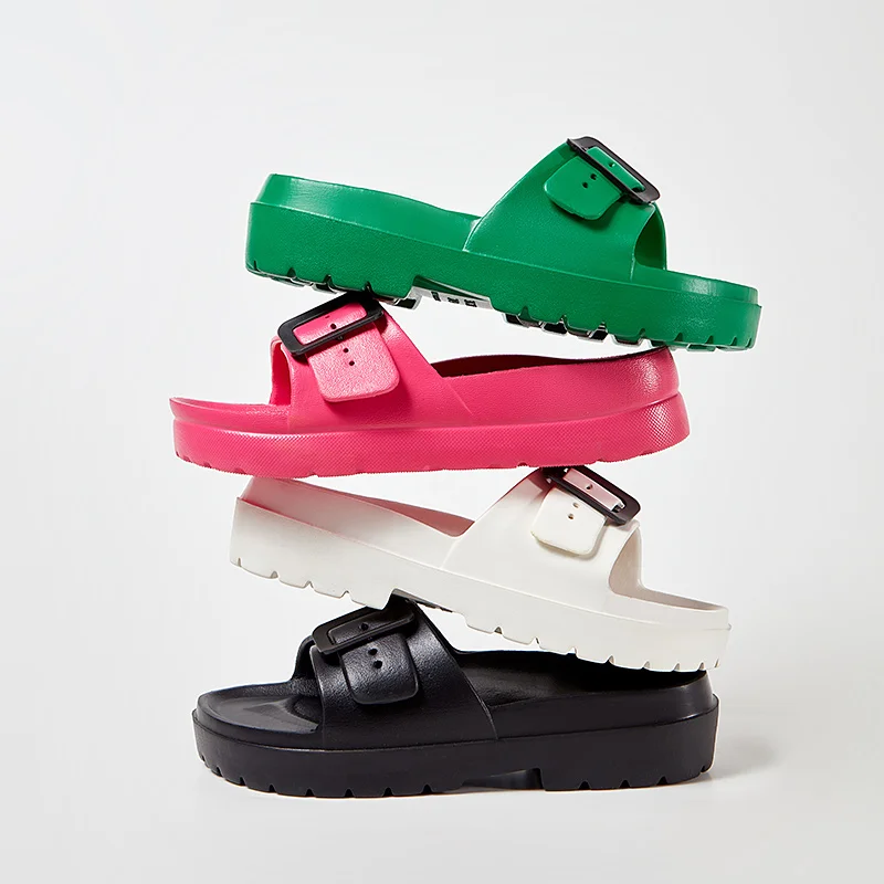 Summer Slippers Women Indoor Eva High Soft Bottom Sandals Open Toe Trend Slides Square Buckle Outdoor Light Beach Shoes Slippers