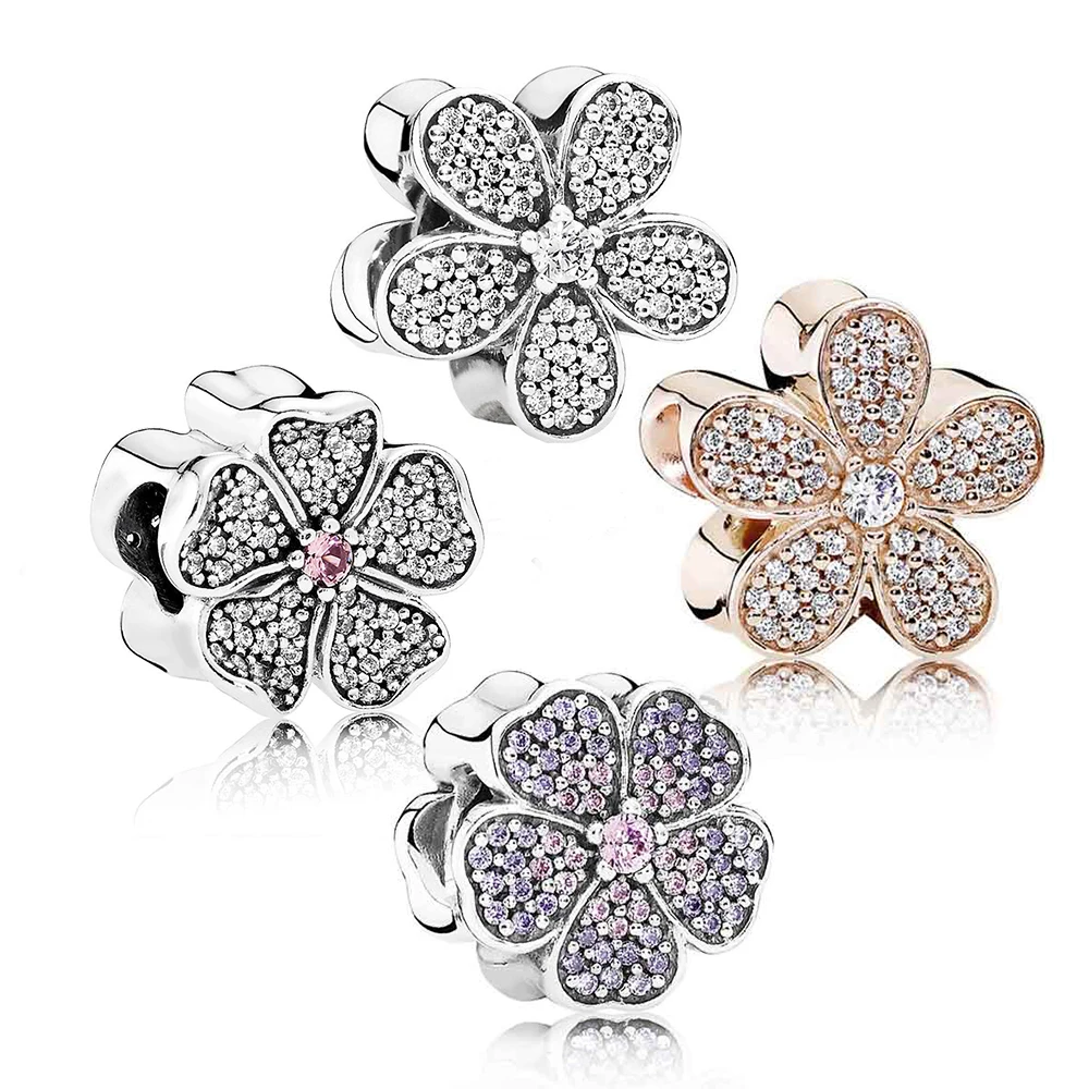 

CHAMSS High-end 1:1 New Dazzling Petal Charm Multicolor CZ Beaded DIY 925 Sterling Silver Ladies Elegant Commemorative Gift