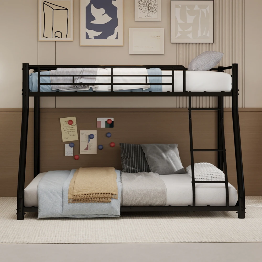 90 x 190 cm großes Etagenbett aus Metall, Bettrahmen, Twin-Over-Etagenbett mit Leiter und Ganzkörperbalkon für junge Erwachsene, geräuschfrei – Detail 11
