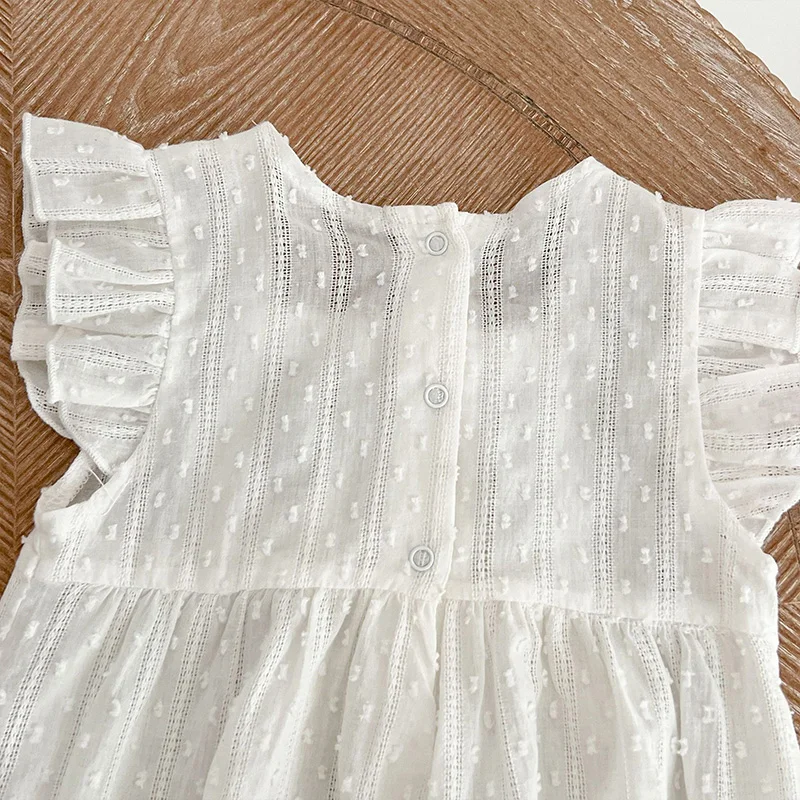 2Pcs Summer Baby Jumpsuit Hat Cotton White Lace Baby Girl Clothes Ruffle Sleeves Infant Romper for Girls Outfit Toddler Onesie