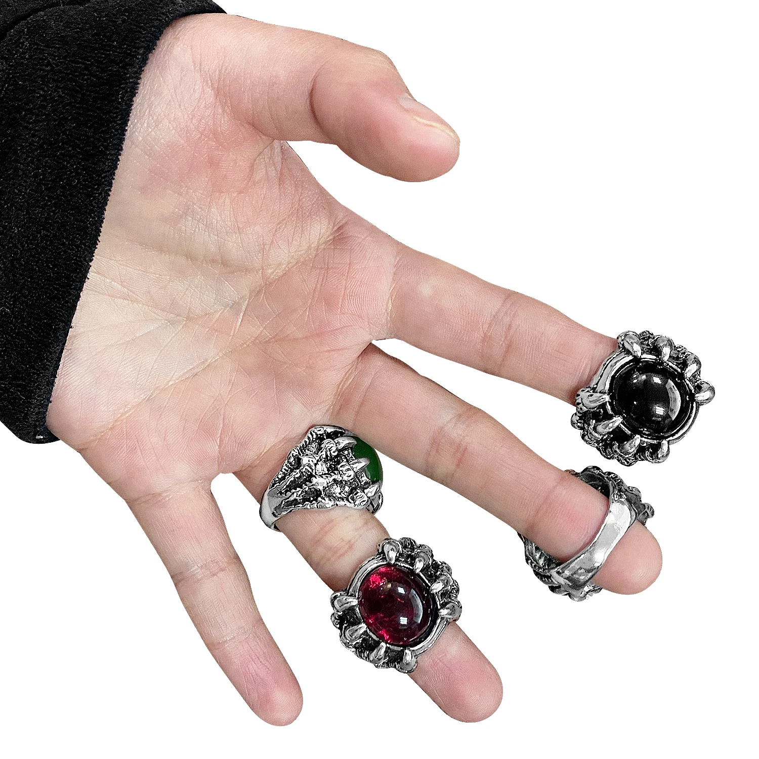 Dragon Claw Retro Punk Goth Black Red Gem Stone Anello Da Uomo In Lega Cast Gothic Punk Men Bijoux Anello Da Uomo In Pietra Grande