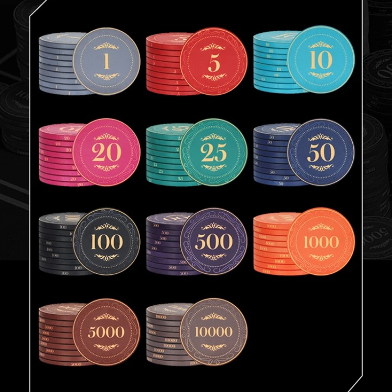 Poker Chips 10pcs 43mm Ceramic Matte Texture Professional Texas Poker Botton Code Baccarat Game Board Table Entertainment Set