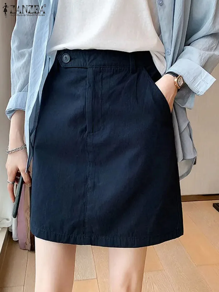 

Elegant Summer Skirt ZANZEA Women High Waist Faldas Saia Solid Buttons Skirts Fashion A Line Loose Vestido Fashion Mini Skirts