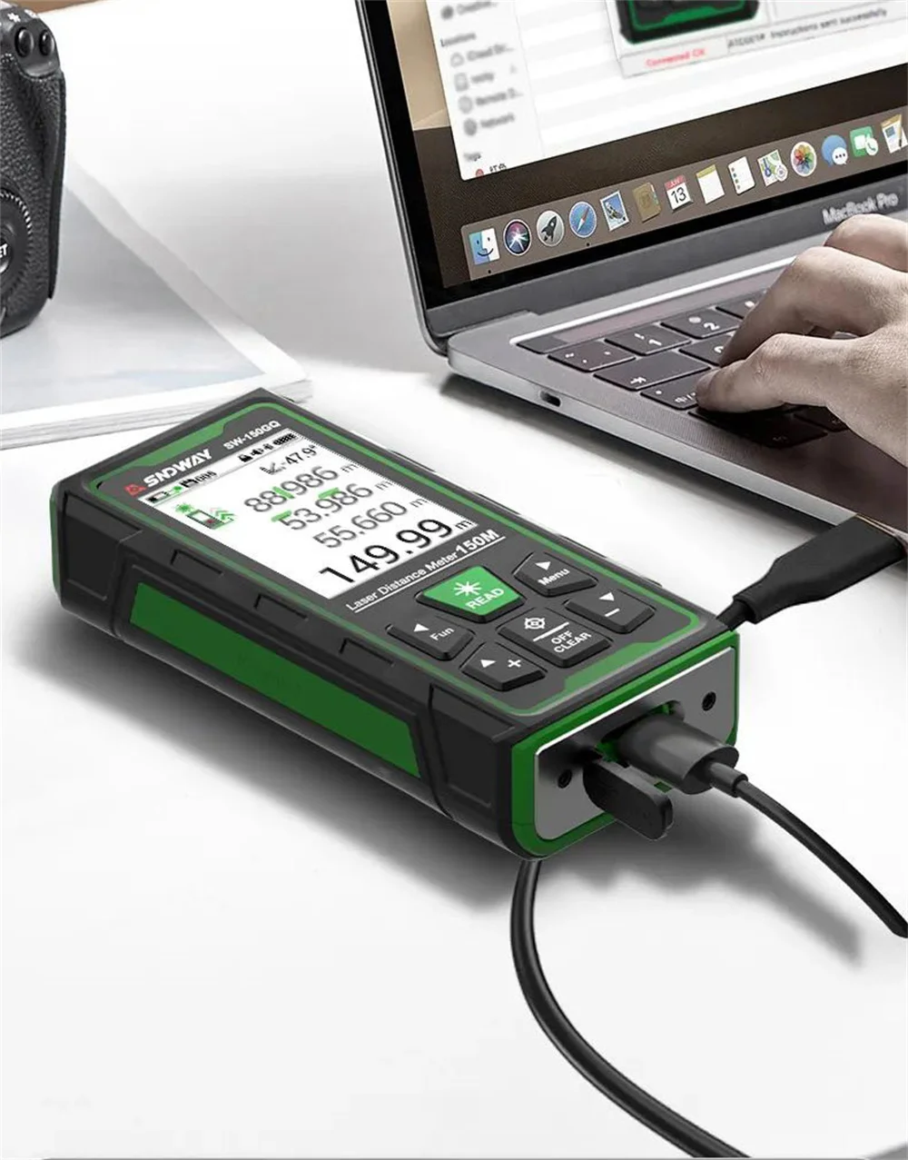 SNDWAY Digital Rangefinder Bluetooth Laser Distance Meter 4X Zoom Green Laser Ta
